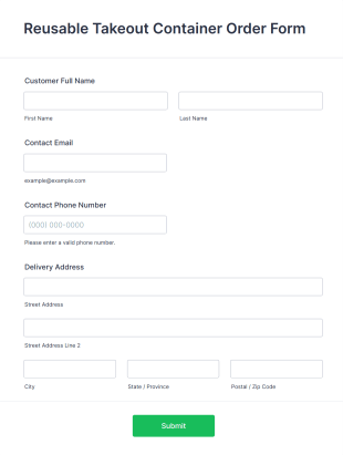 Reusable Takeout Container Order Form Template