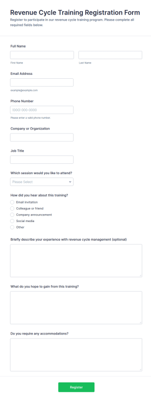Revenue Cycle Training Registration Form Template