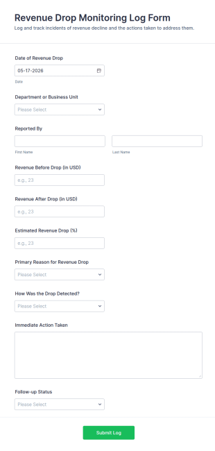 Revenue Drop Monitoring Log Form Template
