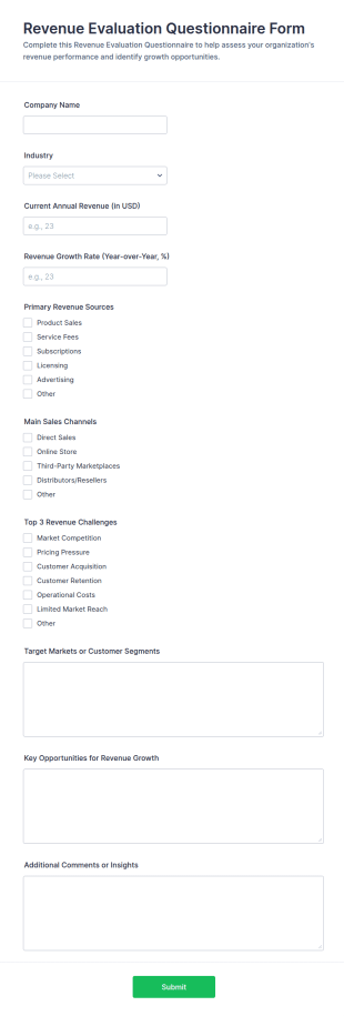 Revenue Evaluation Questionnaire Form Template