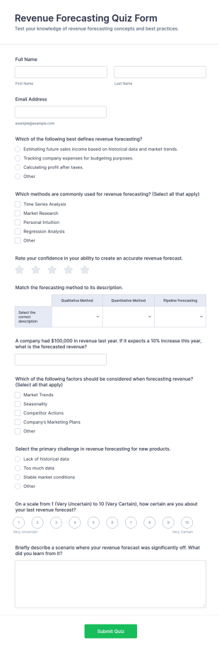 Revenue Forecasting Quiz Form Template