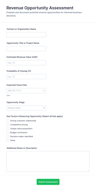 Revenue Opportunity Assessment Form Template