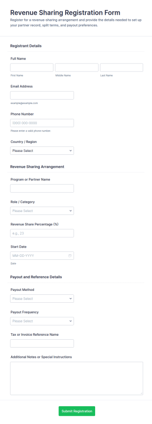 Revenue Sharing Registration Form Template
