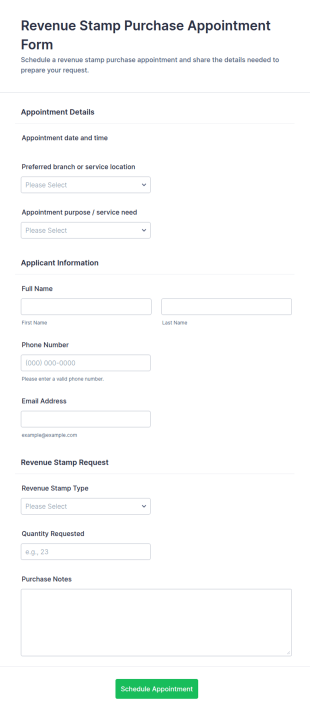 Revenue Stamp Purchase Appointment Form Template