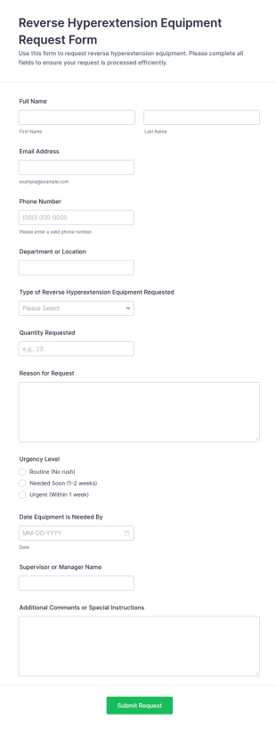 Reverse Hyperextension Equipment Request Form Template
