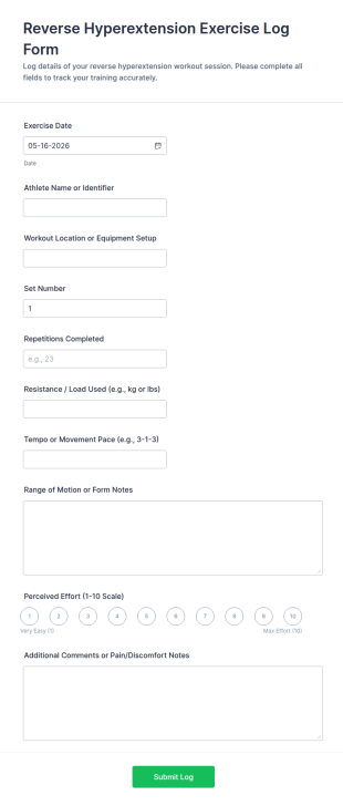 Reverse Hyperextension Exercise Log Form Template