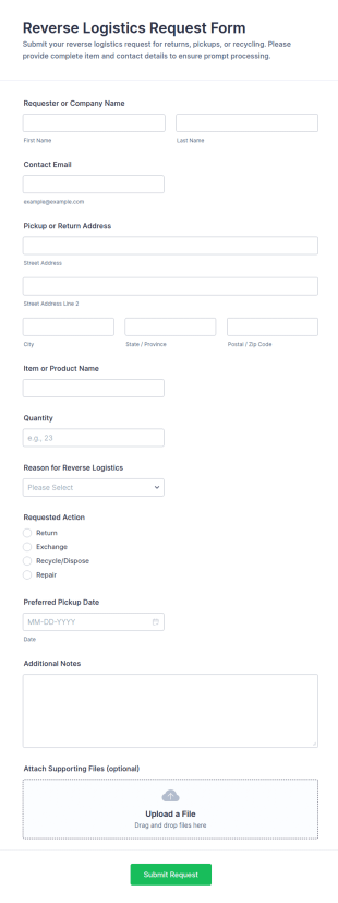 Reverse Logistics Request Form Template