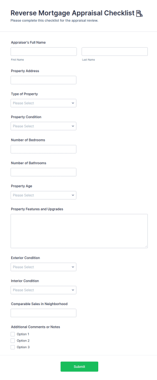 Reverse Mortgage Appraisal Checklist 📝 Form Template