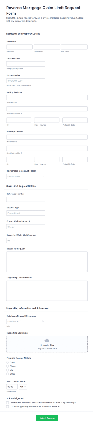 Reverse Mortgage Claim Limit Request Form Template