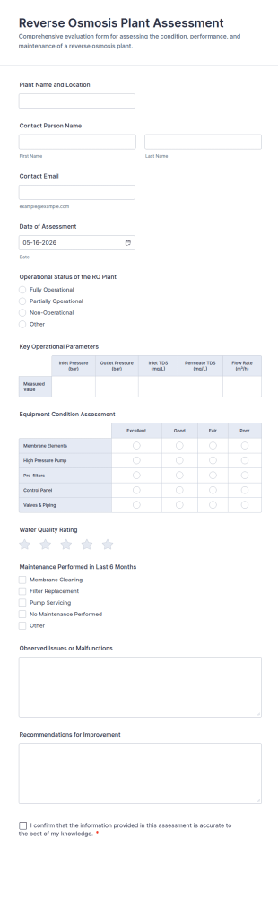 Reverse Osmosis Plant Assessment Form Template