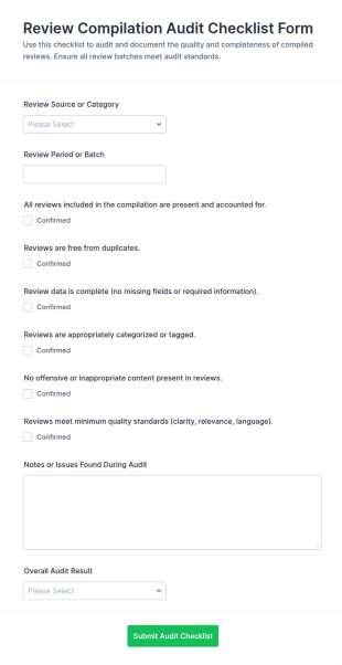 Review Compilation Audit Checklist Form Template