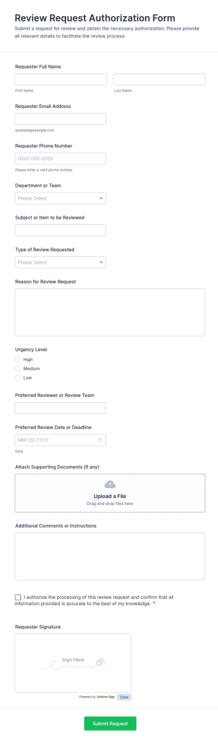 Review Request Authorization Form Template