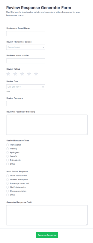 Review Response Generator Form Template