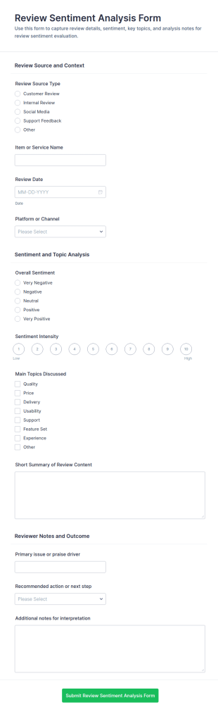 Review Sentiment Analysis Form Template
