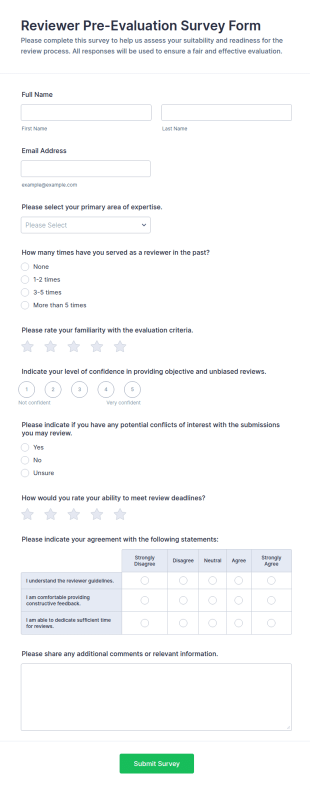 Reviewer Pre Evaluation Survey Form Template