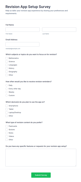 Revision App Setup Survey Form Template