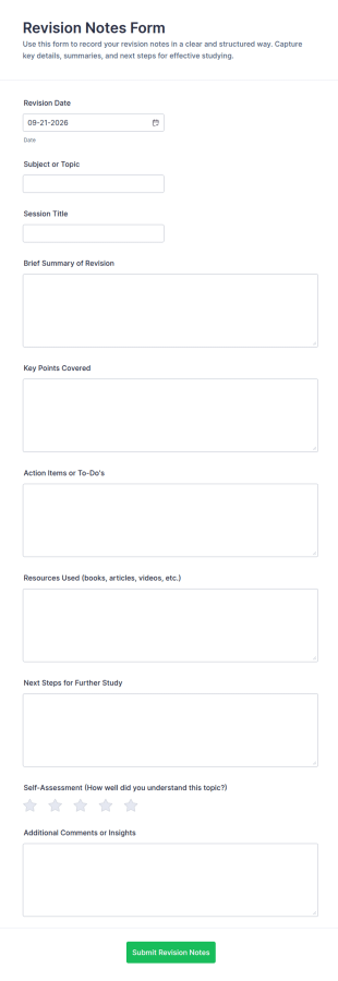 Revision Notes Form Template