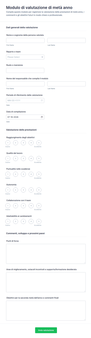 Revisione Delle Prestazioni Di Mezza Anno Survey