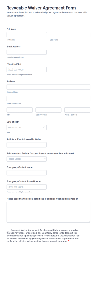 Revocable Waiver Agreement Form Template