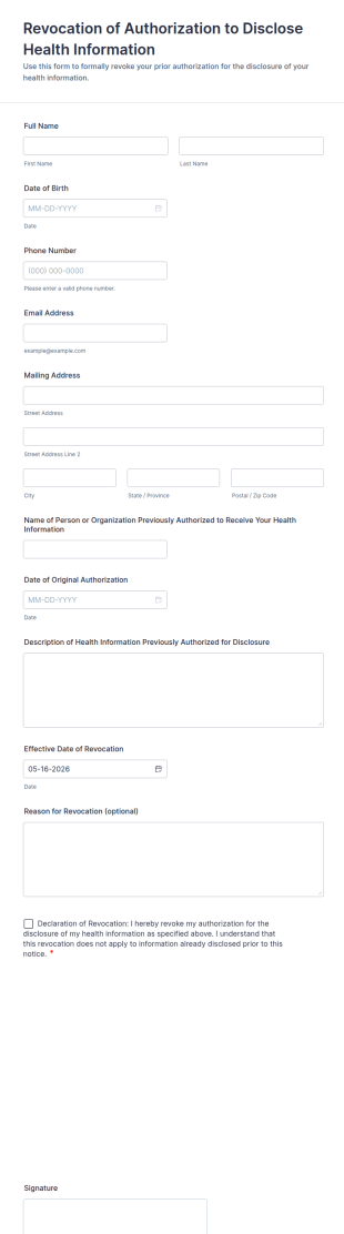 Revocation Of Authorization To Disclose Health Information Form Template