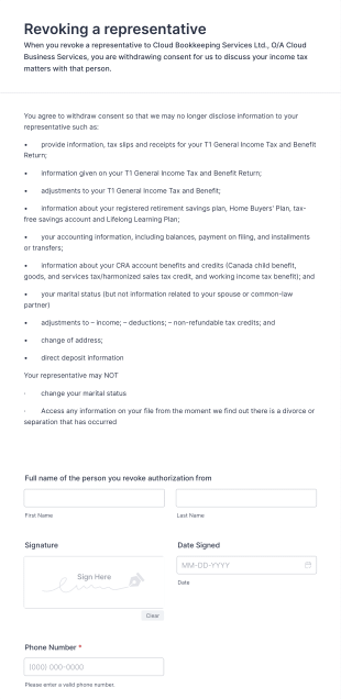 Revoke An Authorized Representative Form Template