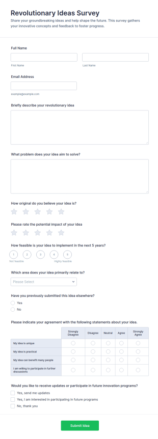 Revolutionary Ideas Survey Form Template