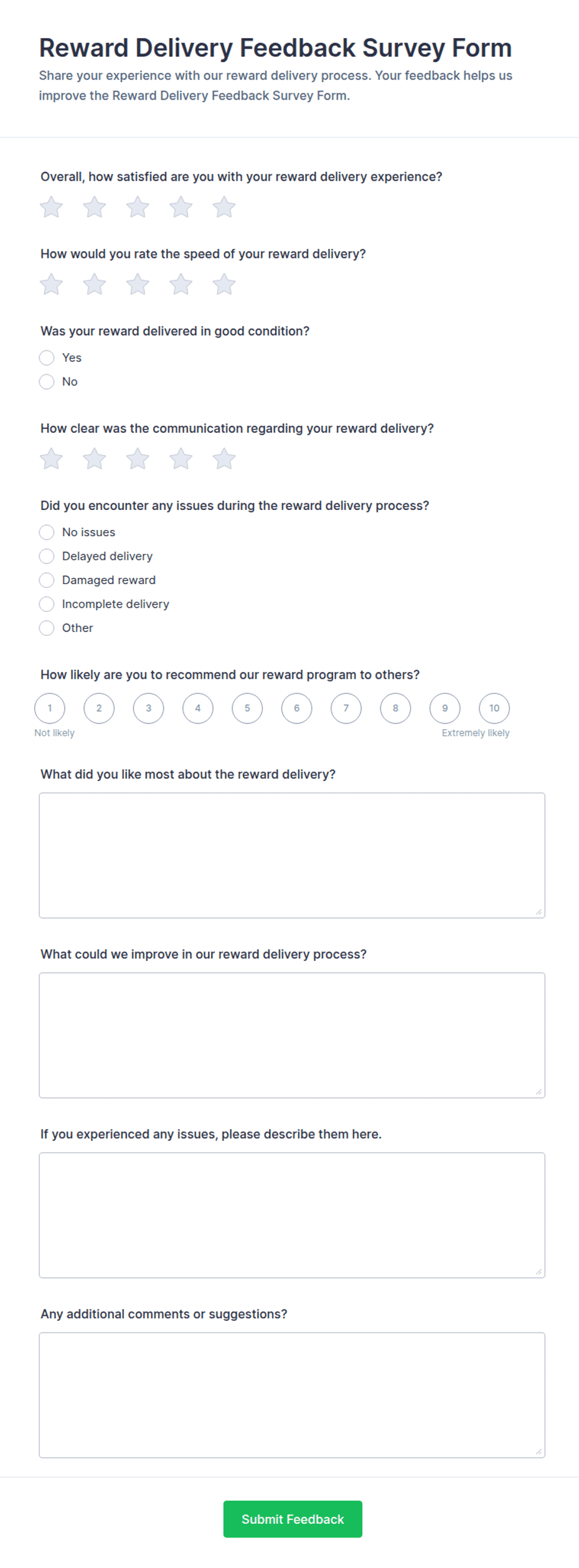Reward Delivery Feedback Survey Form Template | Jotform