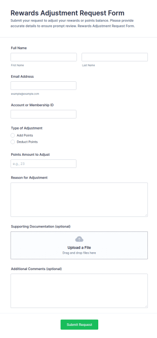 Rewards Adjustment Request Form Template