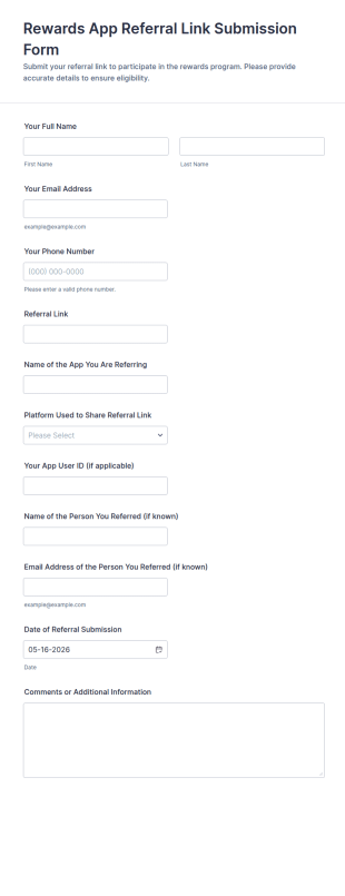 Rewards App Referral Link Submission Form Template