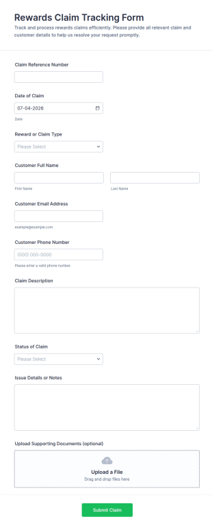 Rewards Claim Tracking Form Template