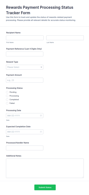 Rewards Payment Processing Status Tracker Form Template