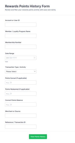 Rewards Points History Form Template