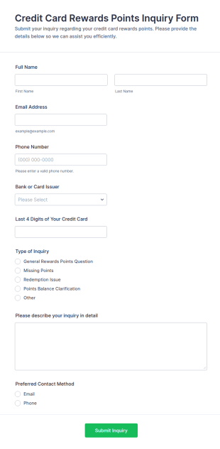 Rewards Points Inquiry Form Template