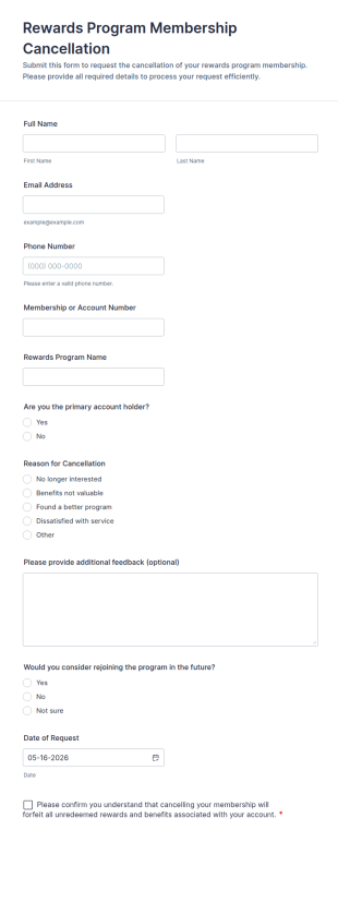 Rewards Program Membership Cancellation Form Template