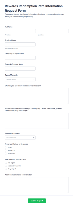 Rewards Redemption Rate Information Request Form Template