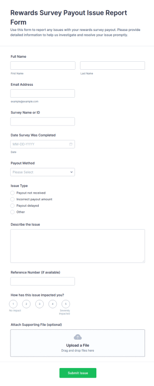 Rewards Survey Payout Issue Report Form Template