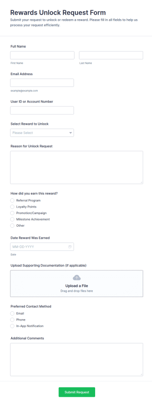 Rewards Unlock Request Form Template