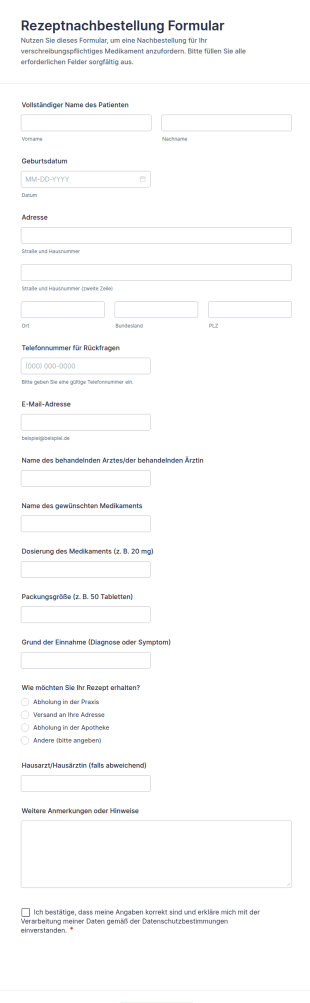 Rezeptnachbestellung Formular