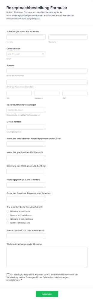 Rezeptnachbestellung Formular