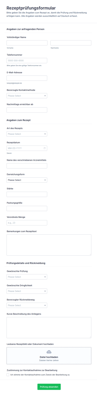 Rezeptprüfung Formular