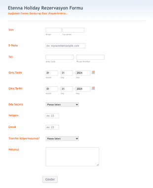 Tatil Rezervasyon Form Template