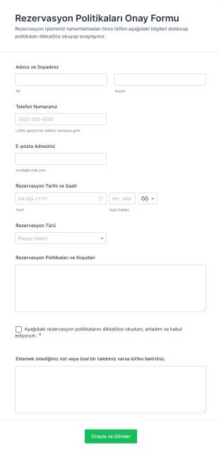 Rezervasyon Politikaları Onay Form Template