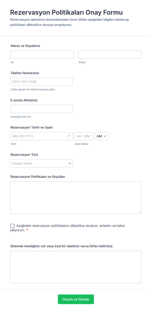 Rezervasyon Politikaları Onay Form Şablonu