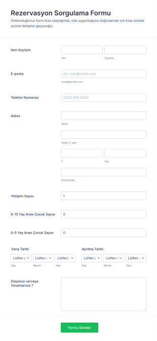 Rezervasyon Sorgulama Form Template