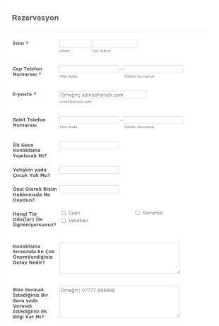 Rezervasyon Form Template
