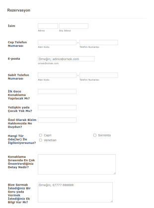 Rezervasyon Form Şablonu
