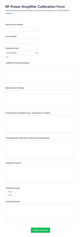 RF Power Amplifier Calibration Form Template