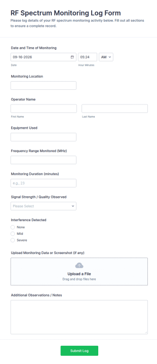 RF Spectrum Monitoring Log Form Template