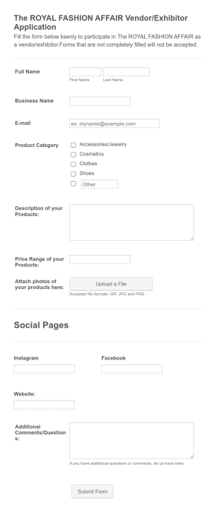 RFA VendorExhibitor Application Form Template