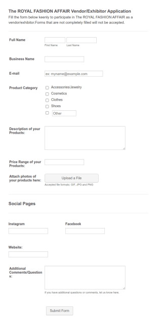 RFA VendorExhibitor Application Form Template